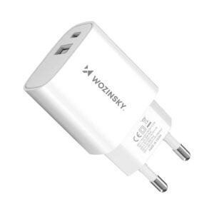 Wozinsky WGWCW USB-A USB-C 20W sieninis įkroviklis, baltas
