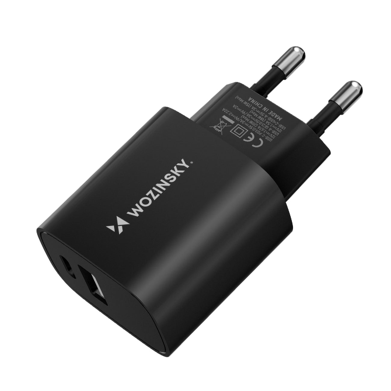 Wozinsky WGWCB USB-A USB-C 20W sieninis įkroviklis, juodas