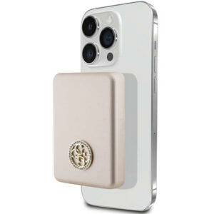 Guess MagSafe 4G Strassed Metal Logo indukcinė išorinė baterija 15W 5000mAh - auksinė
