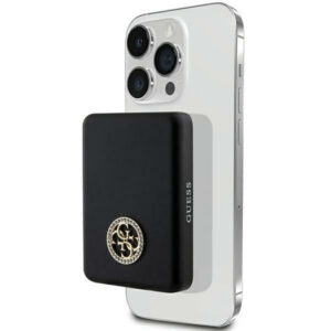 Guess MagSafe 4G Strassed Metal Logo indukcinė išorinė baterija 15W 5000mAh - juodas