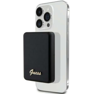 Guess MagSafe Metal Script Logo indukcinė išorinė baterija 15W 5000mAh - juodas