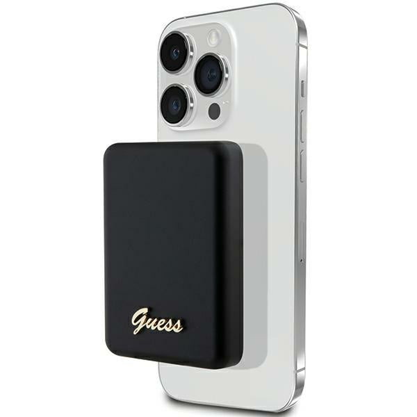 Guess MagSafe Metal Script Logo indukcinė išorinė baterija 15W 5000mAh - juodas