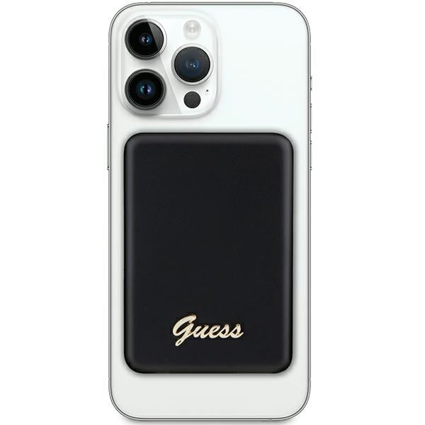 Guess MagSafe Metal Script Logo indukcinė išorinė baterija 15W 5000mAh - juodas