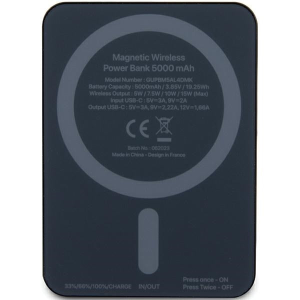 Guess MagSafe Metal Script Logo indukcinė išorinė baterija 15W 5000mAh - juodas