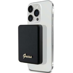 Guess MagSafe Metal Script Logo indukcinė išorinė baterija 5W 3000mAh - juodas