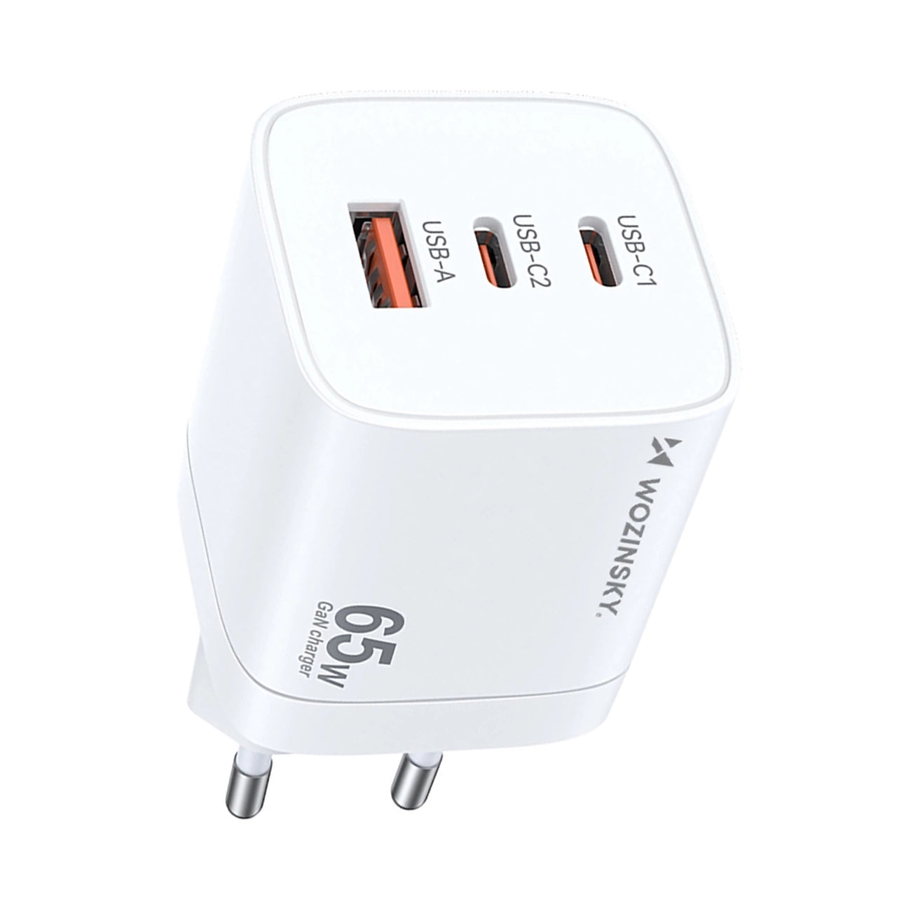 Wozinsky CGWCW 65W GaN sieninis įkroviklis USB-A / 2 x USB-C - baltas