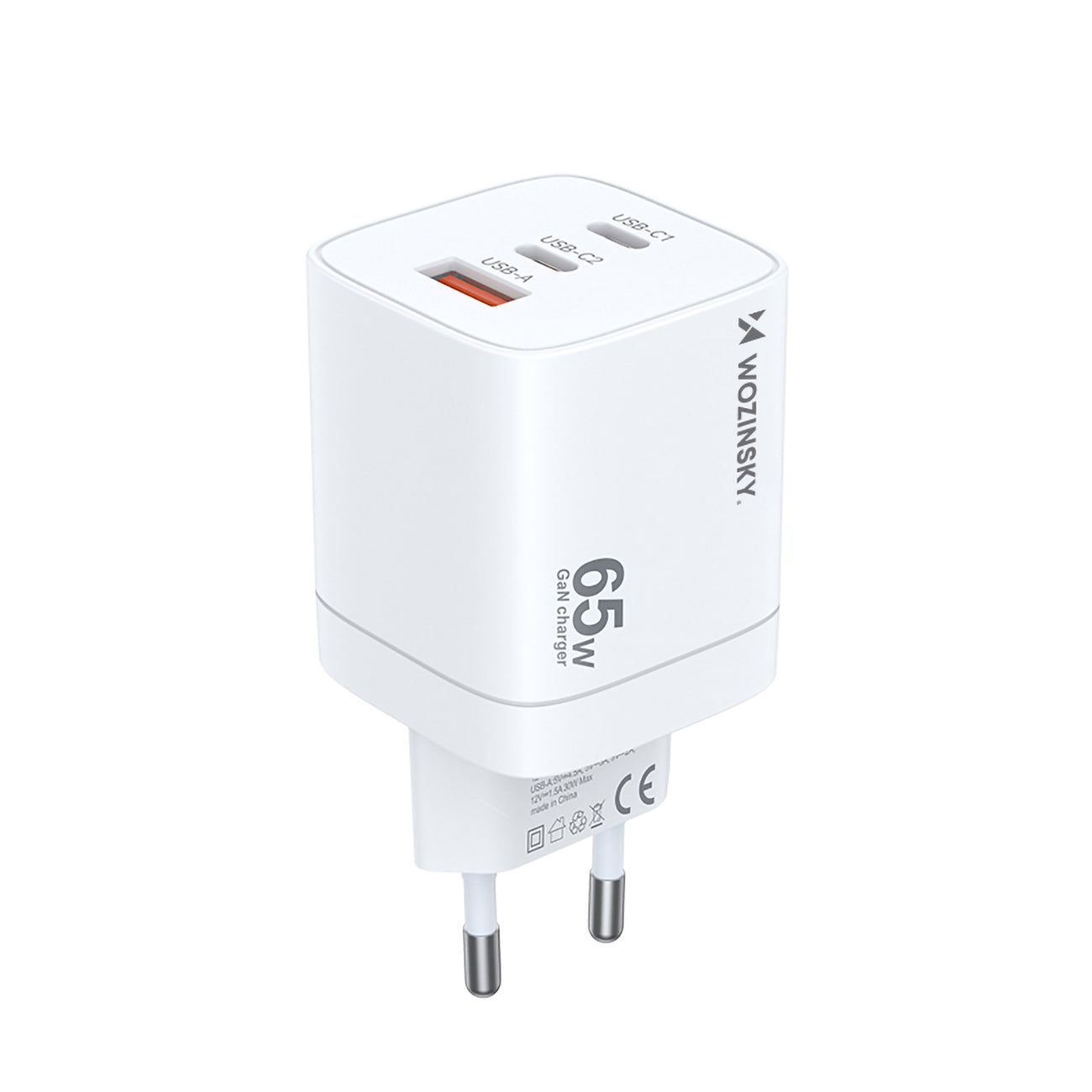Wozinsky CGWCW 65W GaN sieninis įkroviklis USB-A / 2 x USB-C - baltas