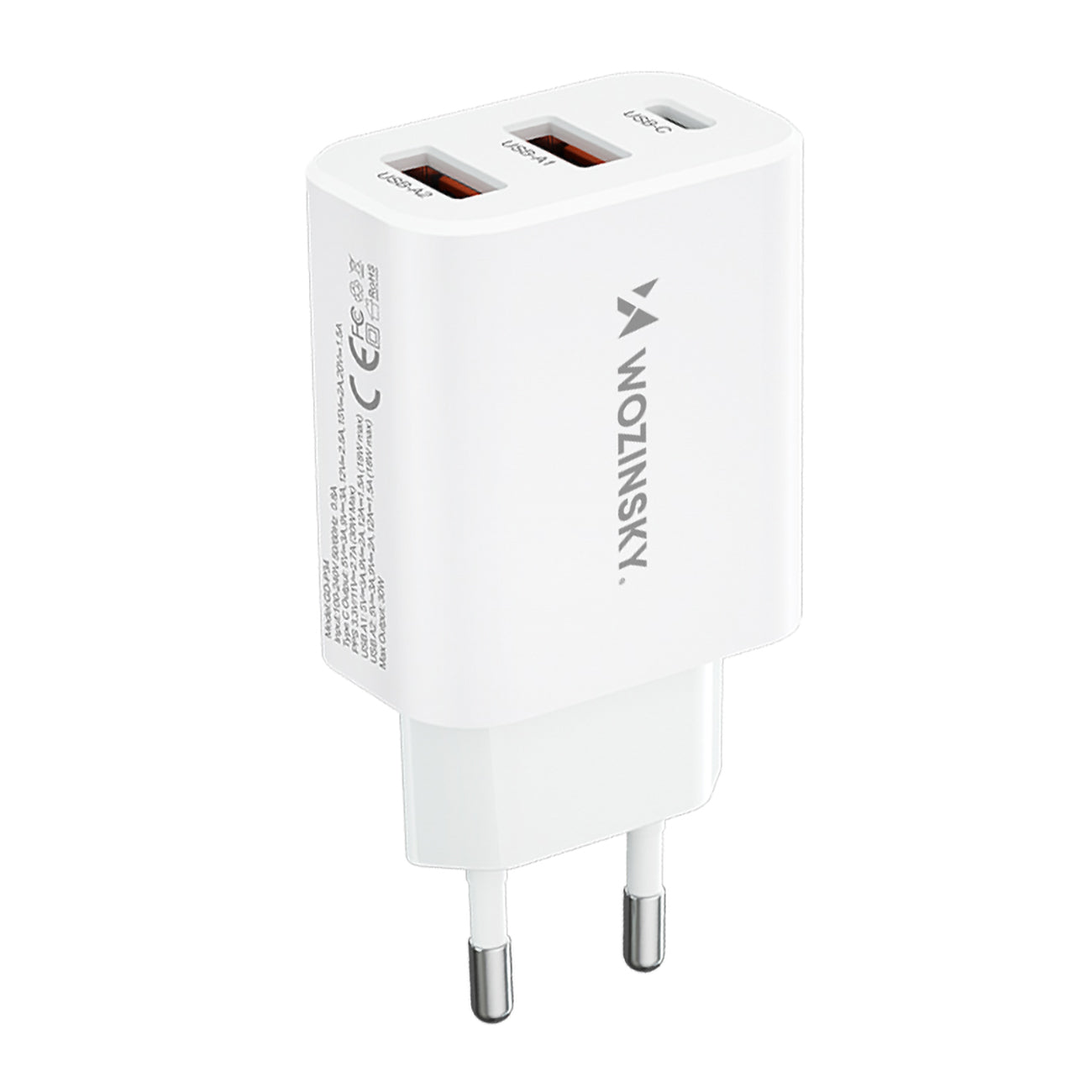 Wozinsky sieninis įkroviklis CWCUCW 30W USB-C / 2 x USB-A - baltas