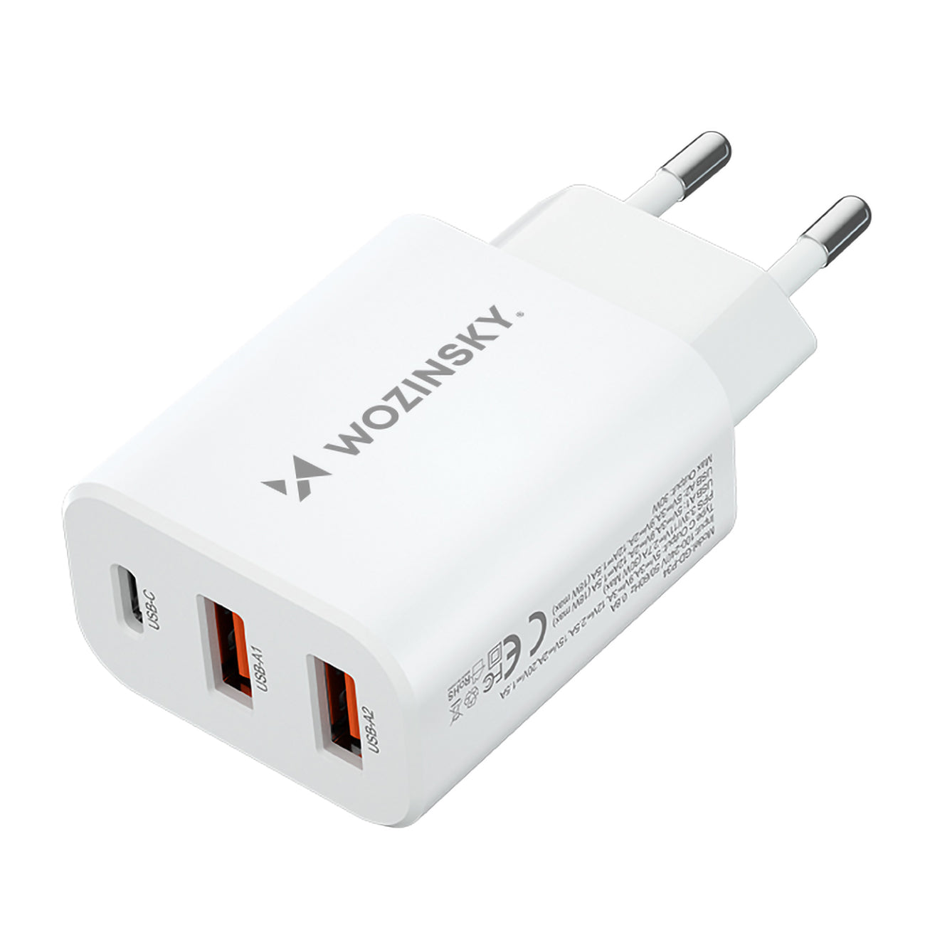 Wozinsky sieninis įkroviklis CWCUCW 30W USB-C / 2 x USB-A - baltas