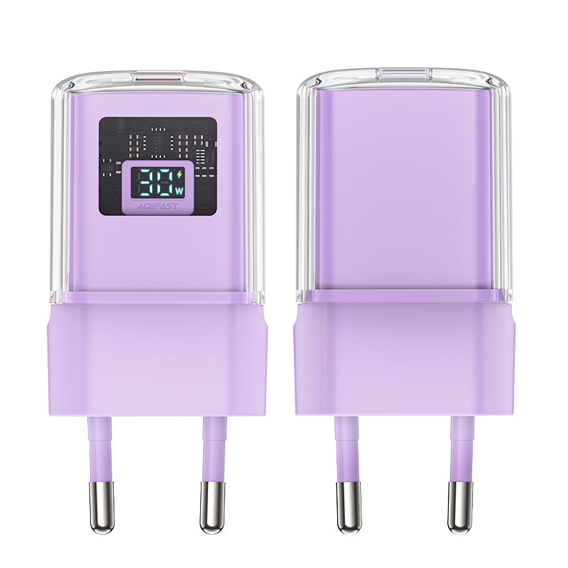 Acefast įkroviklis A53 PD 30W GaN USB-C su ekranu - violetinis