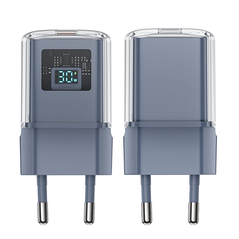 Acefast įkroviklis A53 PD 30W GaN USB-C su ekranu - pilkas