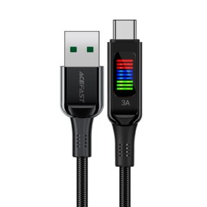 Acefast C7-04 USB-A USB-C 60W 1.2m laidas su ekranu - juodas