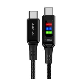 Acefast C7-03 USB-C USB-C 100W 1.2m laidas su ekranu - juodas