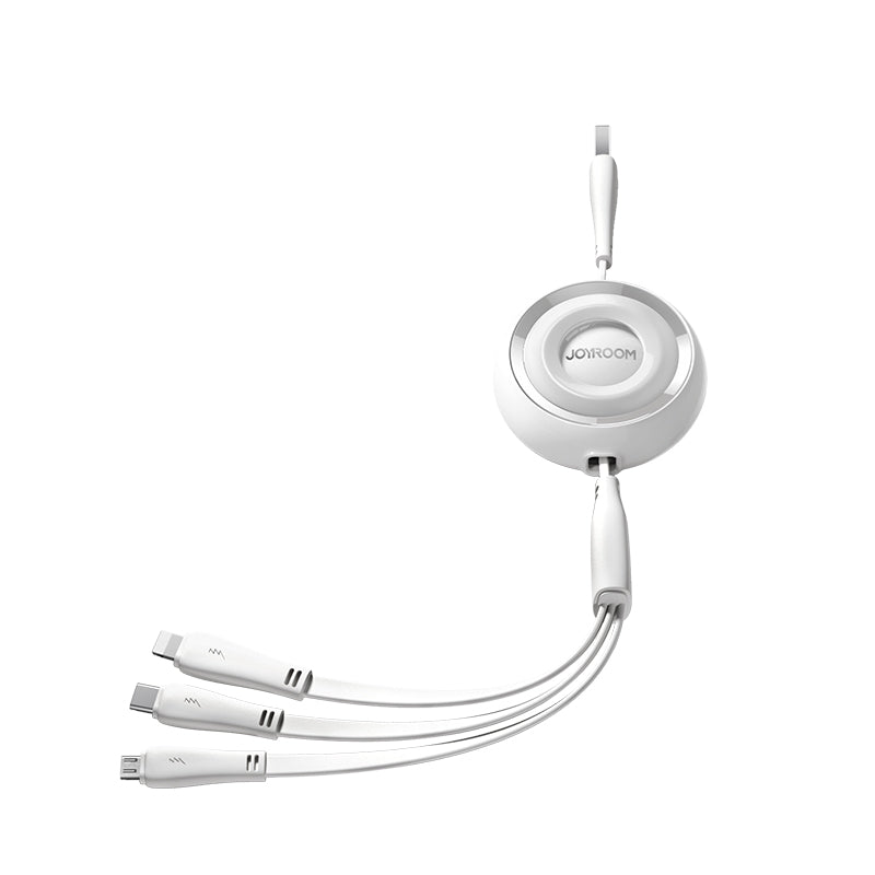 Joyroom Colorful Series S-A40 ištraukiamas 3in1 USB-A - USB-C / Lightning / Micro USB laidas 1m - baltas