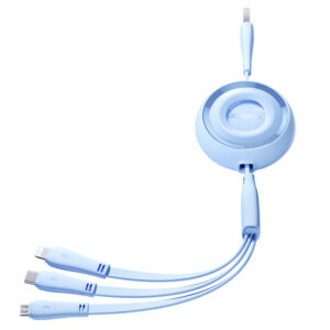 Joyroom Colorful Series S-A40 ištraukiamas 3in1 USB-A - USB-C / Lightning / Micro USB laidas 1m - mėlynas