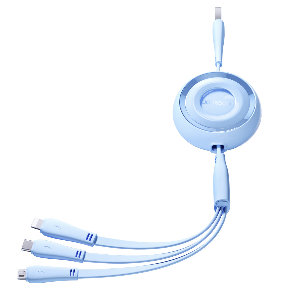 Joyroom Colorful Series S-A40 ištraukiamas 3in1 USB-A - USB-C / Lightning / Micro USB laidas 1m - mėlynas
