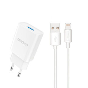 Dudao A4EU USB-A 2.1A sieninis įkroviklis - baltas + USB-A - Lightning laidas