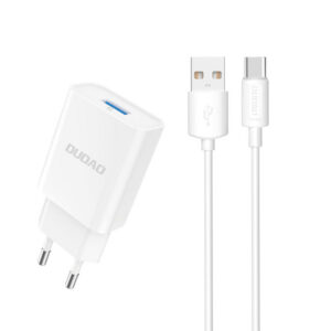 Dudao A4EU USB-A 2.1A sieninis įkroviklis - baltas + USB-A - USB-C laidas