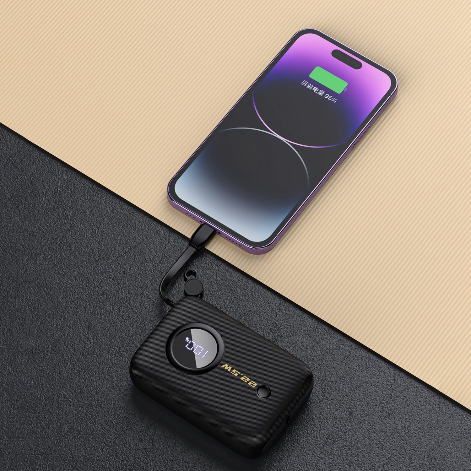 Dudao Išorinė baterija K14 10000mAh su USB-C / Lightning laidais - juodas
