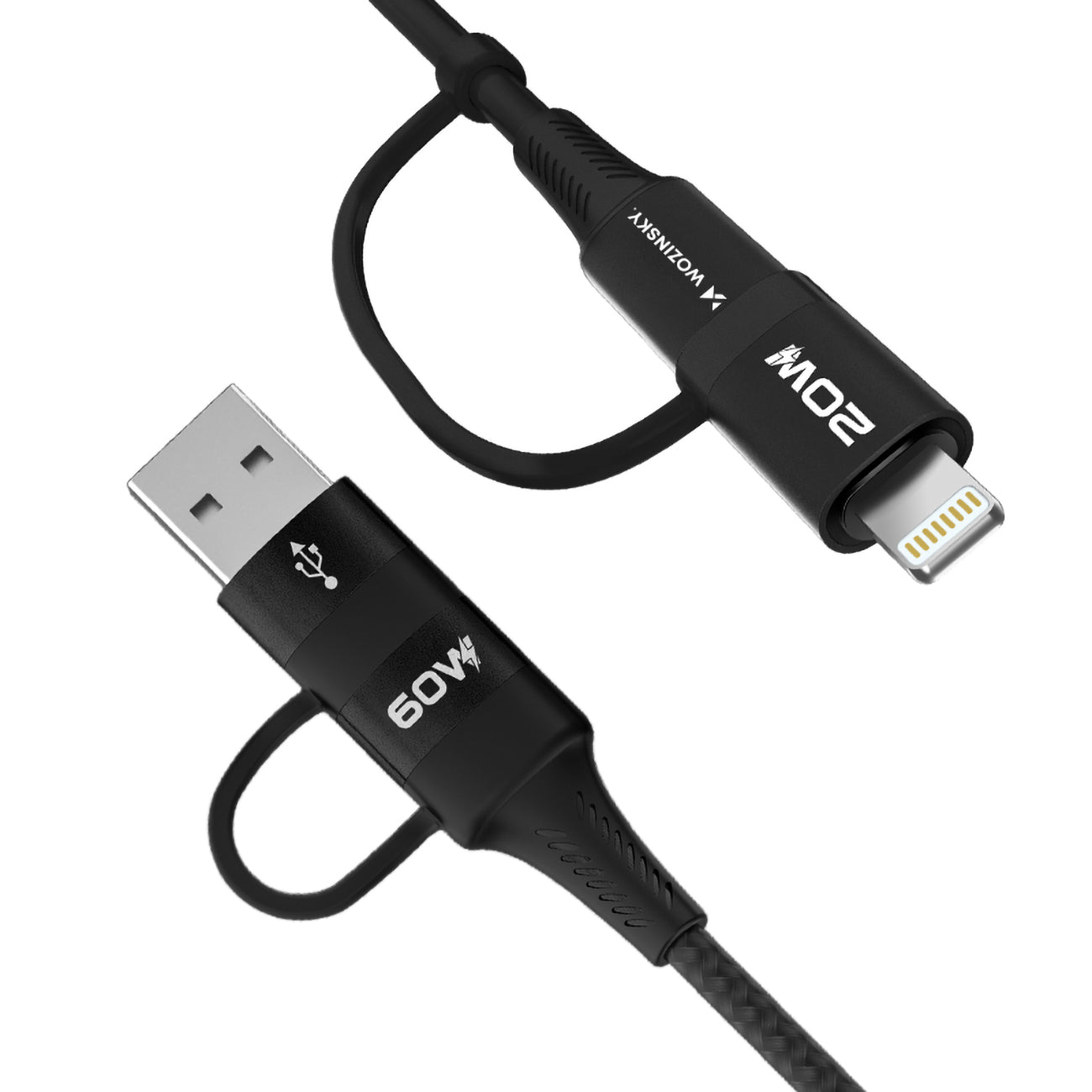 Wozinsky laidas WNBAA 4in1 2x USB-C 1x USB-A 1x Lightning 60W 1 m juodas