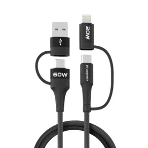 Wozinsky laidas WNBAA 4in1 2x USB-C 1x USB-A 1x Lightning 60W 1 m juodas