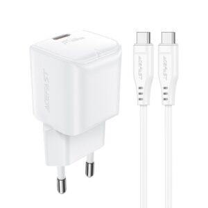 Acefast A73 Mini PD 20W GaN sieninis įkroviklis + USB-C laidas - baltas