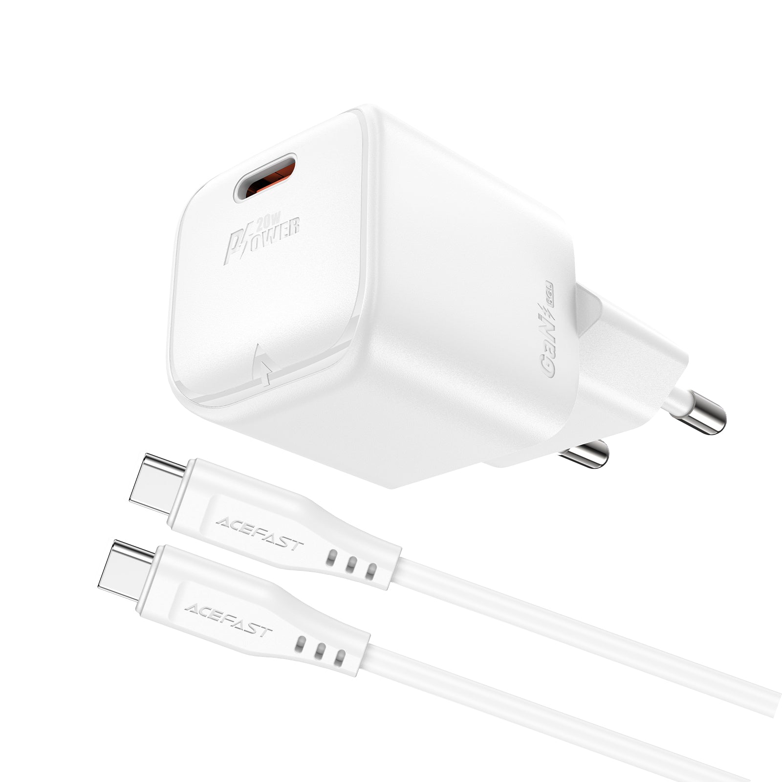 Acefast A73 Mini PD 20W GaN sieninis įkroviklis + USB-C laidas - baltas
