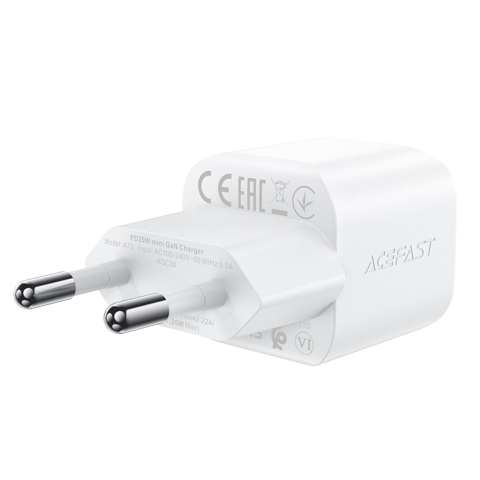 Acefast A73 Mini PD 20W GaN sieninis įkroviklis + USB-C laidas - baltas