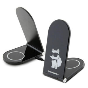 Karl Lagerfeld Choupette MagSafe 15W indukcinis įkroviklis, sulankstomas 2in1 - juodas