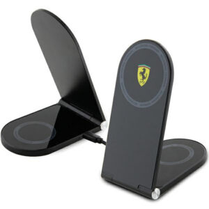 Ferrari Printed Logo MagSafe sulankstomas 2in1 15W indukcinis įkroviklis - juodas