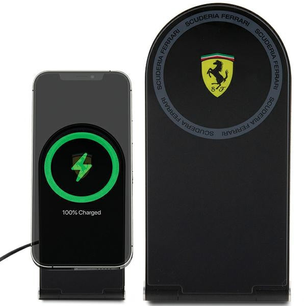 Ferrari Printed Logo MagSafe sulankstomas 2in1 15W indukcinis įkroviklis - juodas