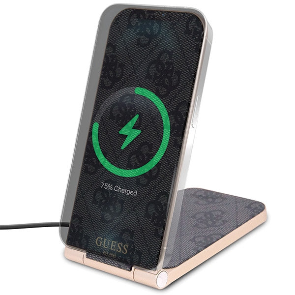 Guess 4G Pattern MagSafe sulankstomas 2in1 15W indukcinis įkroviklis - juodas