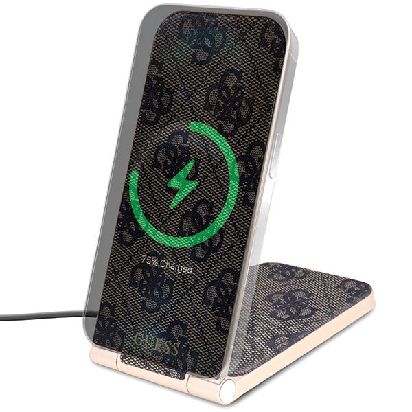 Guess 4G Pattern MagSafe sulankstomas 2in1 15W indukcinis įkroviklis - rudas