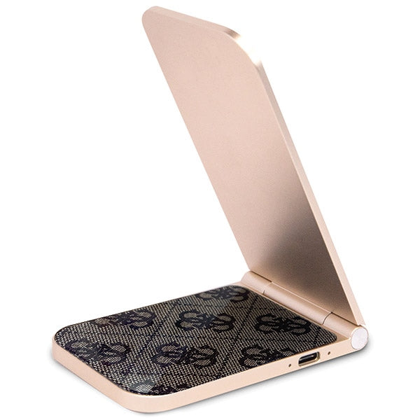 Guess 4G Pattern MagSafe sulankstomas 2in1 15W indukcinis įkroviklis - rudas