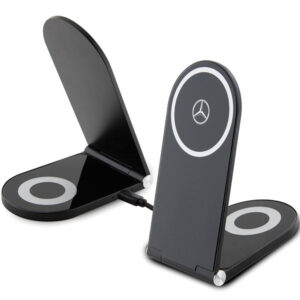 Mercedes Silver Stars MagSafe sulankstomas 2in1 15W indukcinis įkroviklis - juodas