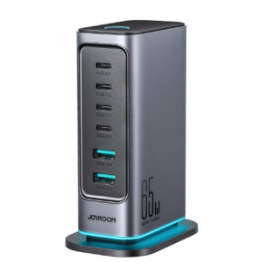 Joyroom JR-TCM02 Multiport GaN įkroviklis 65W EU 4x USB-C 2x USB-A - tamsiai pilkas