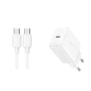 Joyroom JR-TCF20 USB-C PD 20W tinklo įkroviklis - baltas + USB-C / USB-C laidas 1m