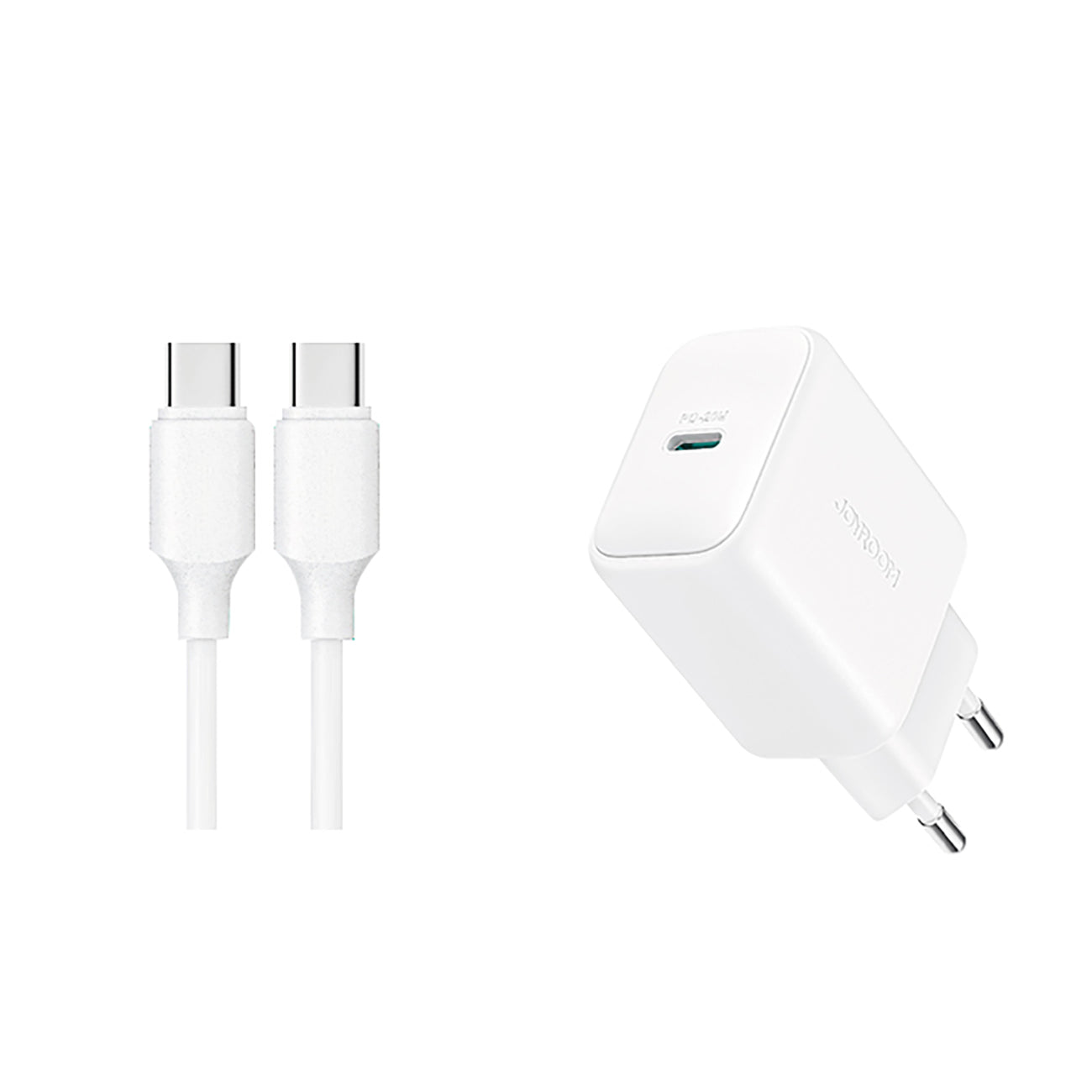 Joyroom JR-TCF20 USB-C PD 20W tinklo įkroviklis - baltas + USB-C / USB-C laidas 1m