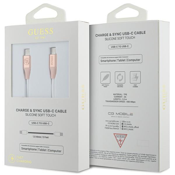 Guess Ebossed Logo USB-C / USB-C laidas 1.5m greitas įkrovimas - rožinis