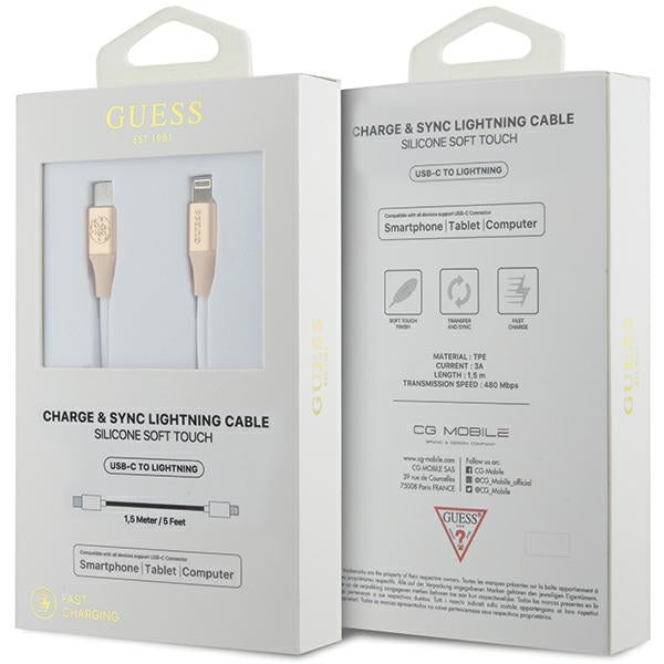 Guess Ebossed Logo USB-C / Lightning laidas 1.5m greitas įkrovimas - auksinis