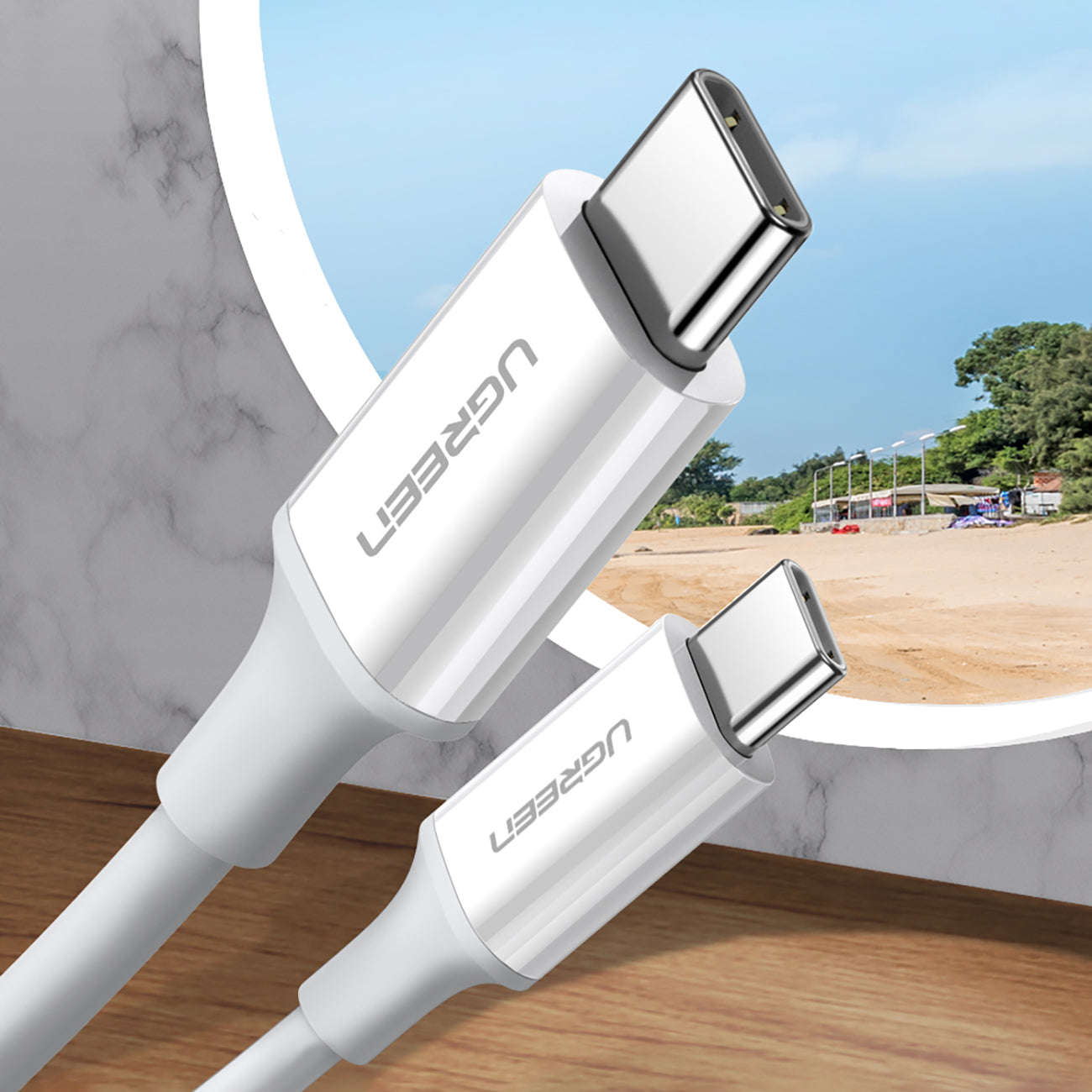 Ugreen US264 60518 USB-C / USB-C PD QC AFC laidas 1 m - baltas