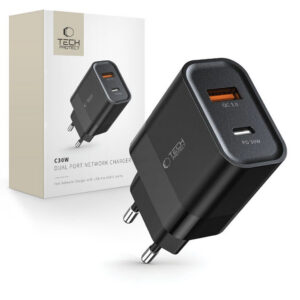 Tech-Protect C30W įkroviklis USB-C PD 30W / USB-A QC 3.0 - juodas
