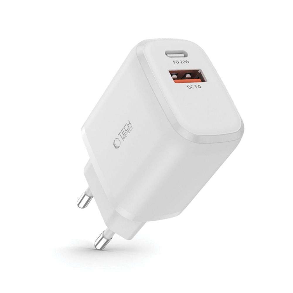 Tech-Protect C20W įkroviklis USB-C PD 20W / USB-A QC 3.0 - baltas