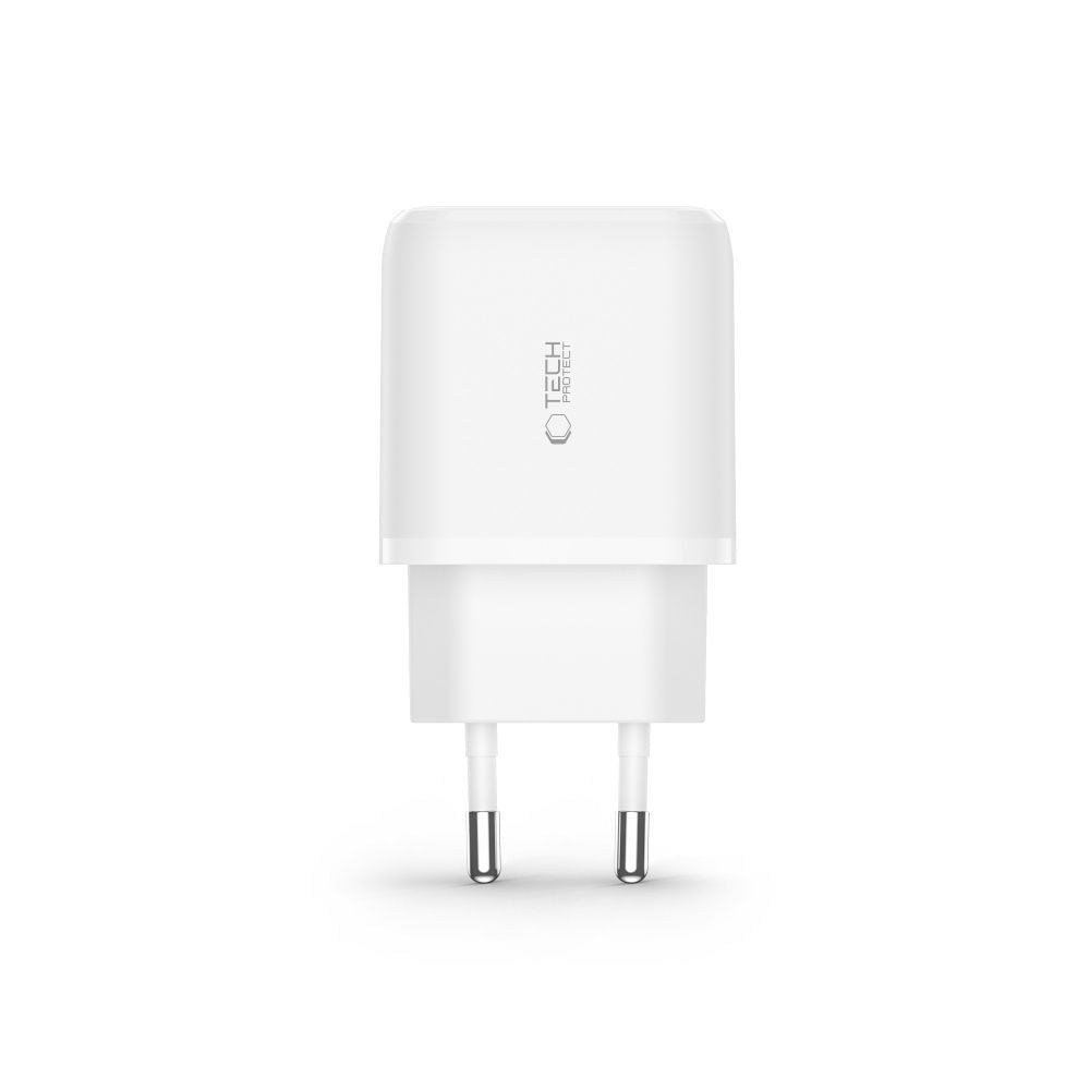 Tech-Protect Įkroviklis C20W USB-C PD 20W / USB-A QC 3.0 su USB-C / Lightning laidu - baltas