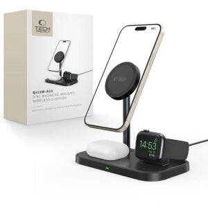 Tech-Protect Indukcinis įkroviklis QI15W-A22 MagSafe su 3in1 MagSafe stovu išmaniajam telefonui / Apple Watch / AirPods -...