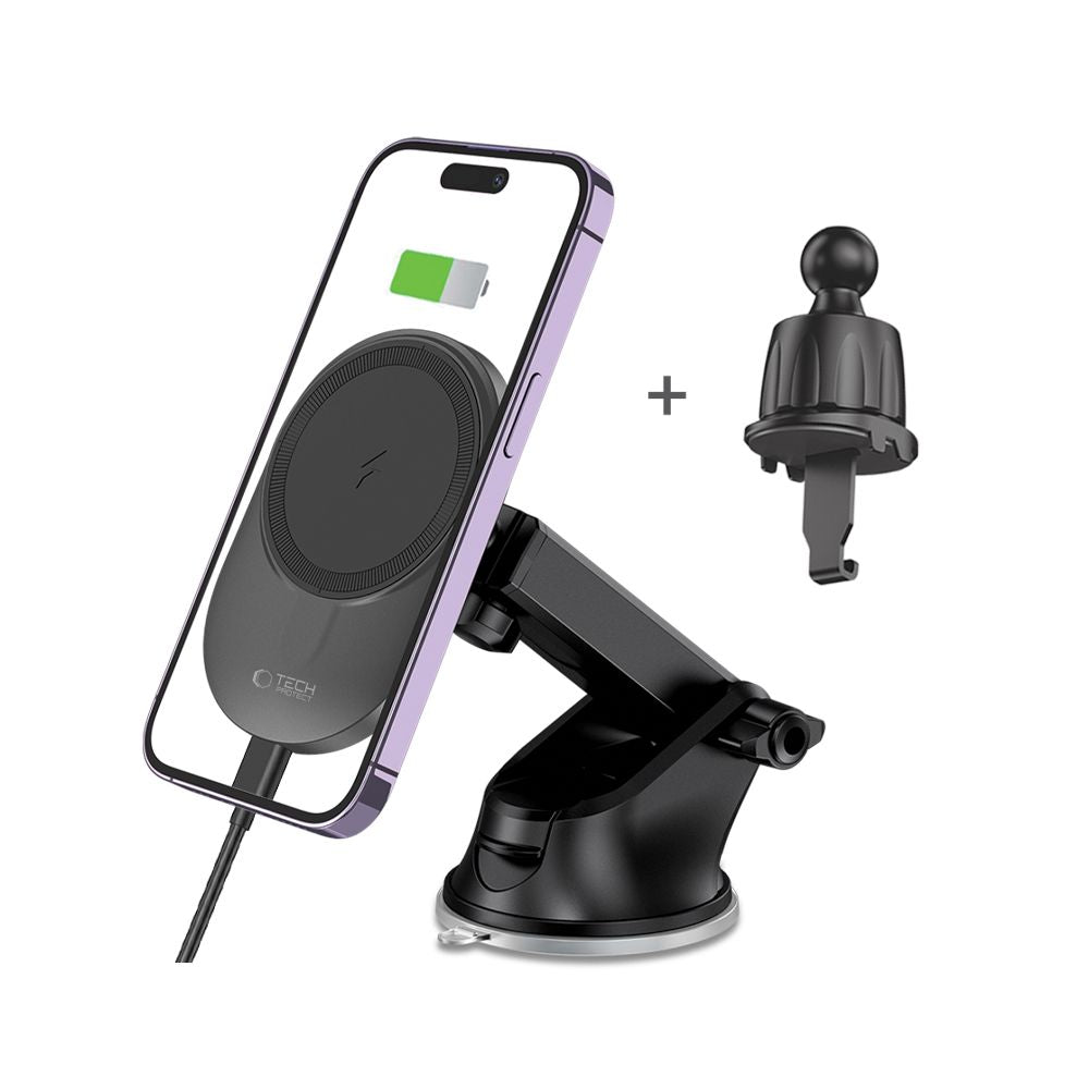 Tech-Protect Automobilinis telefono laikiklis MM15W-V1 su MagSafe 15W belaidžiu įkrovikliu prietaisų skydeliui / oro...