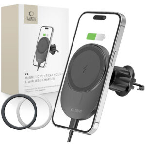 Tech-Protect Automobilinis telefono laikiklis MM15W-V1 su MagSafe 15W indukciniu įkrovikliu oro angai - juodas