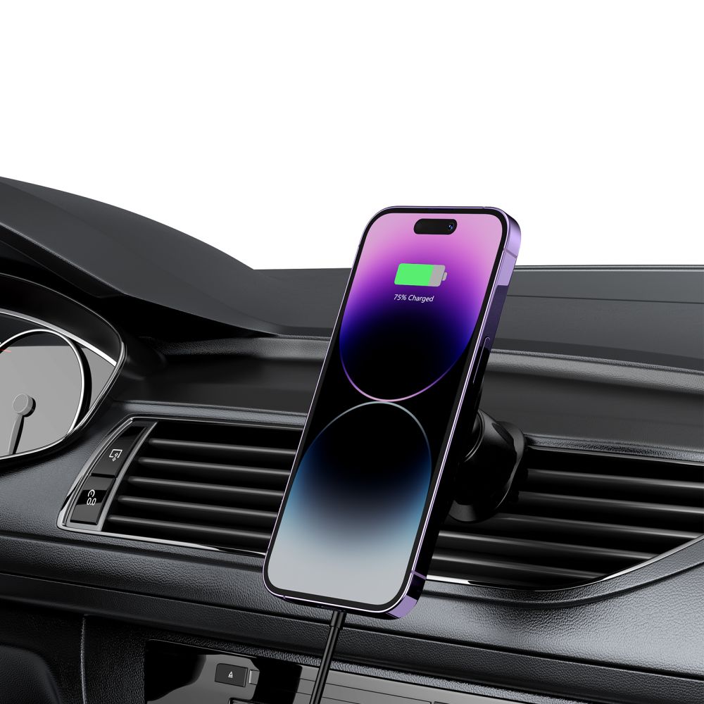 Tech-Protect Automobilinis telefono laikiklis MM15W-V1 su MagSafe 15W indukciniu įkrovikliu oro angai - juodas
