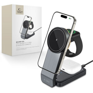 Tech-Protect Indukcinis įkroviklis QI15W-A28 MagSafe 3in1 su stovu išmaniajam telefonui / Apple Watch / AirPods - juodas...