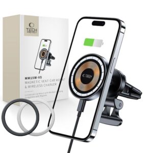 Tech-Protect Automobilinis telefono laikiklis MM15W-V5 su MagSafe 15W indukciniu įkrovikliu oro angai - juodas